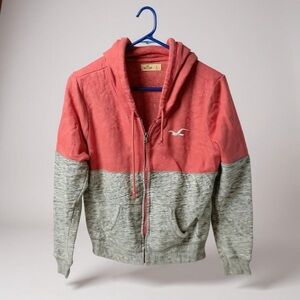Hollister Coral and Heather Gray Zip Hoodie